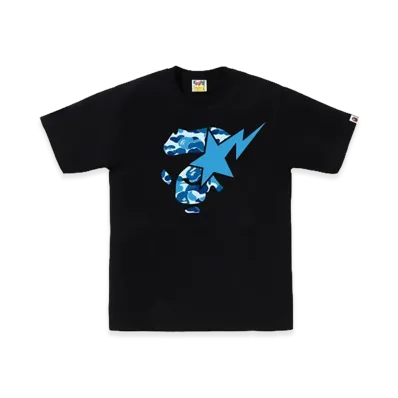 A BATHING APE ABC Camo Ape Face Sta Tee "Black/Blue"