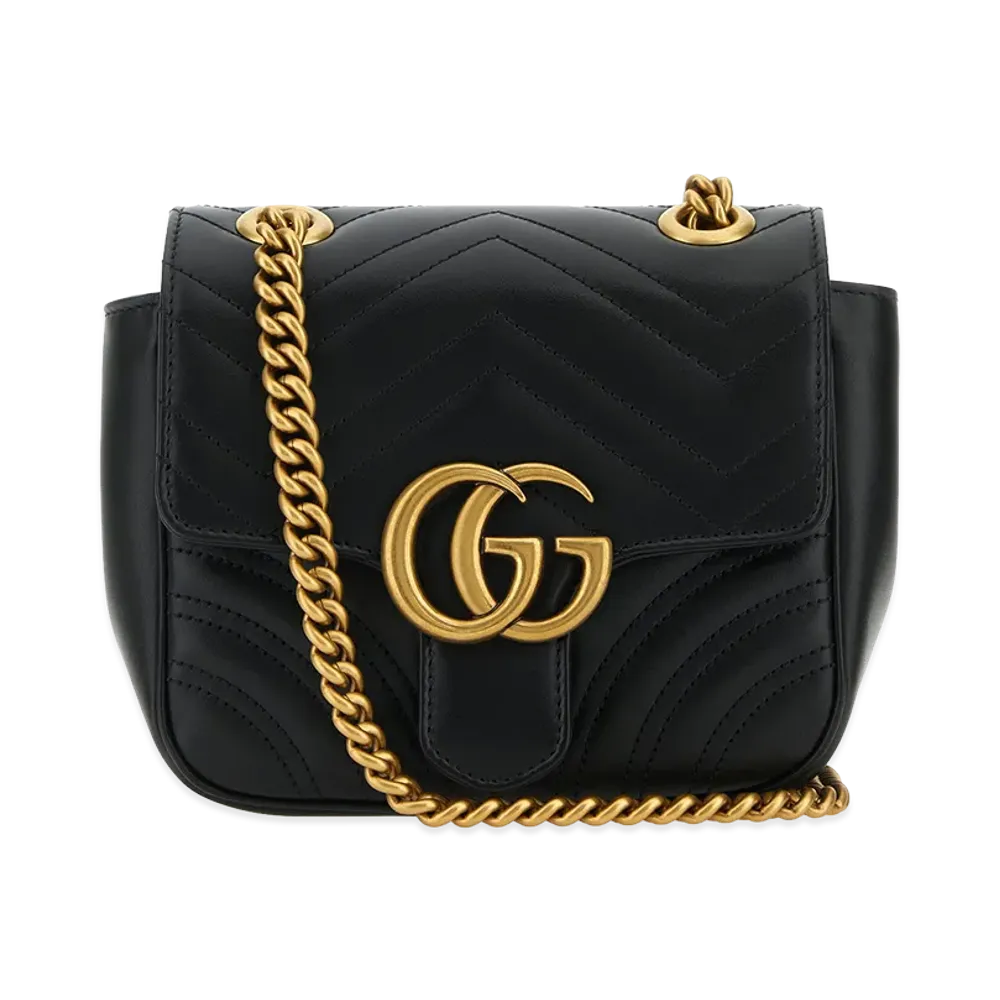 GUCCI Women's Leather Mini Marmont GG Crossbody Bag "Black"