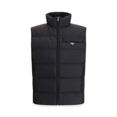 PRADA Logo Stand Collar Full Zip Down Vest "Black"