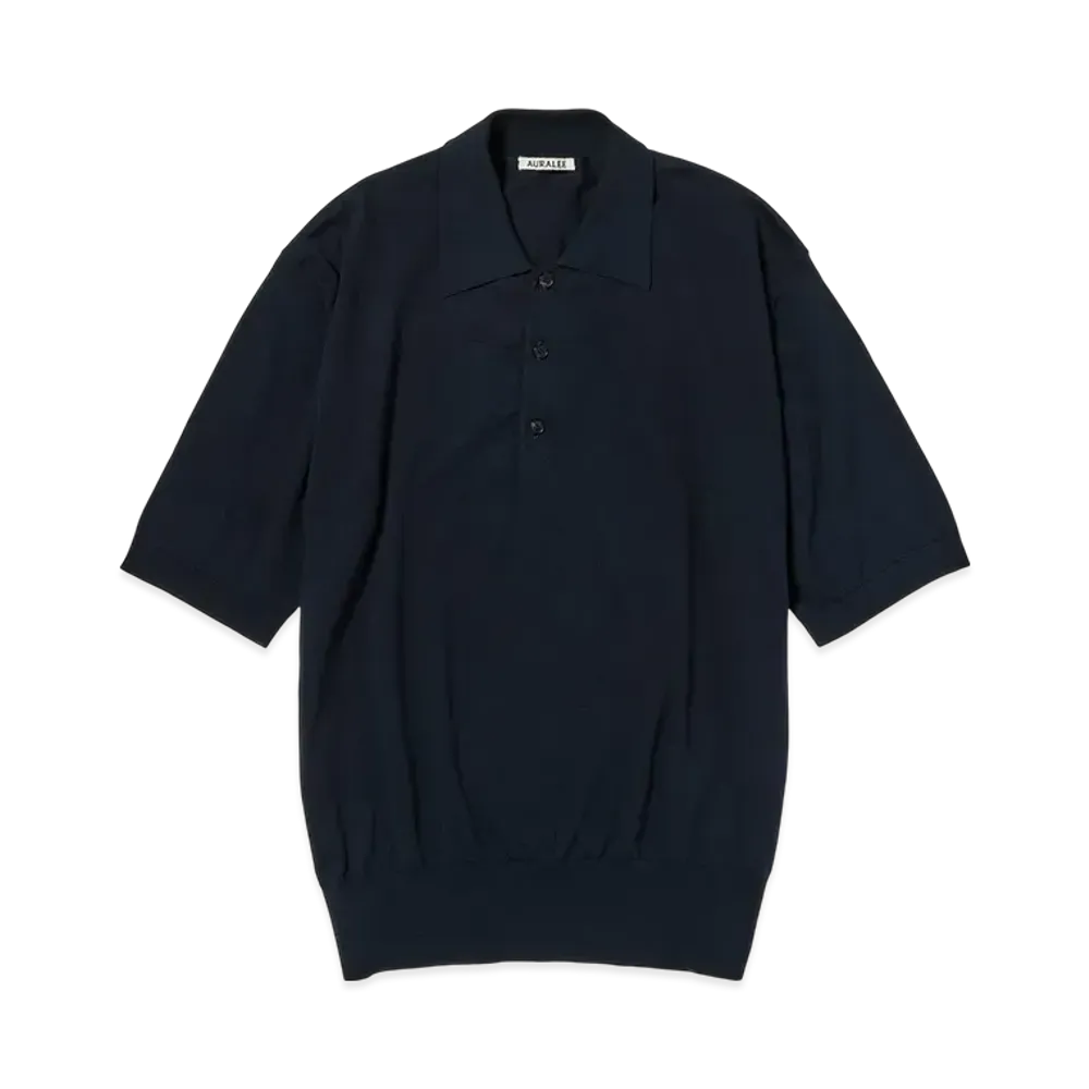 AURALEE Super High Gauge Cotton Knit Polo "Dark Navy"