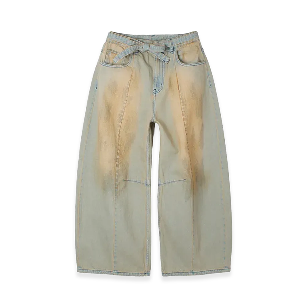 X-Girl Women's Faded Face Label Wide Baggy Denim Pants "Light Indigo"