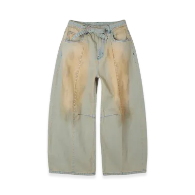 X-Girl Women's Faded Face Label Wide Baggy Denim Pants "Light Indigo"
