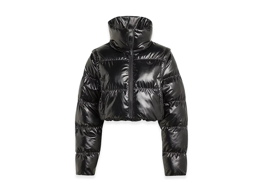 adidas Women's Knit Essentials Glossy 2-in-1 Style Cropped Puffer Jacket "Black"