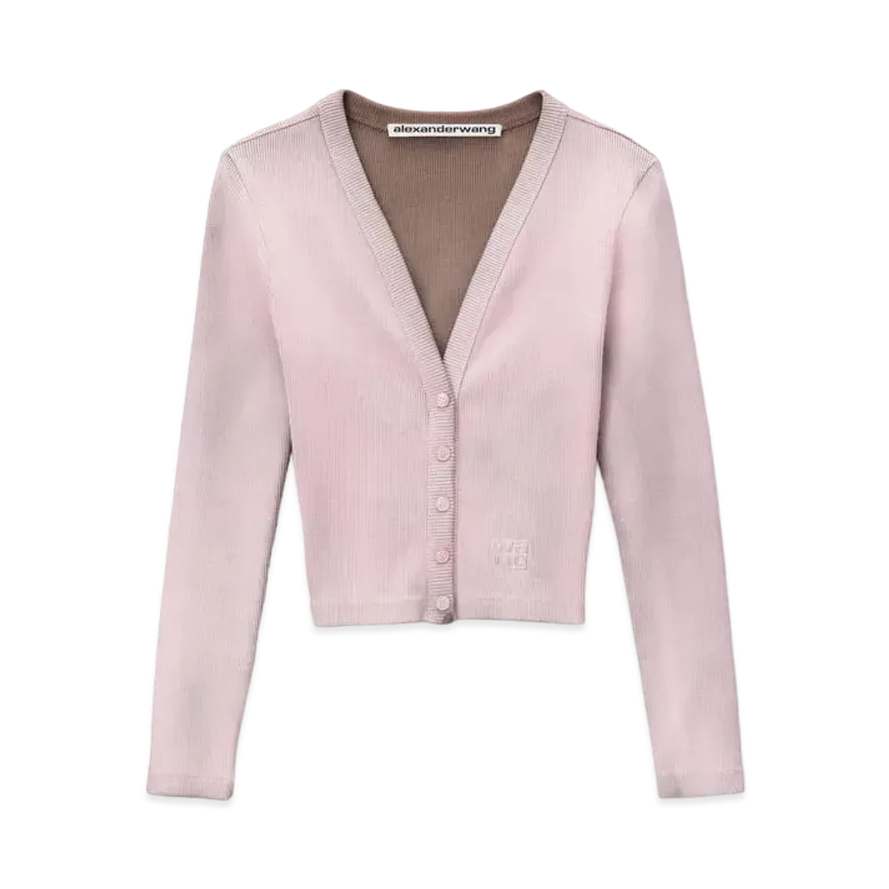 Alexander Wang Emboss Logo Cropped Vneck Cardigan "Washed Pink Lace"