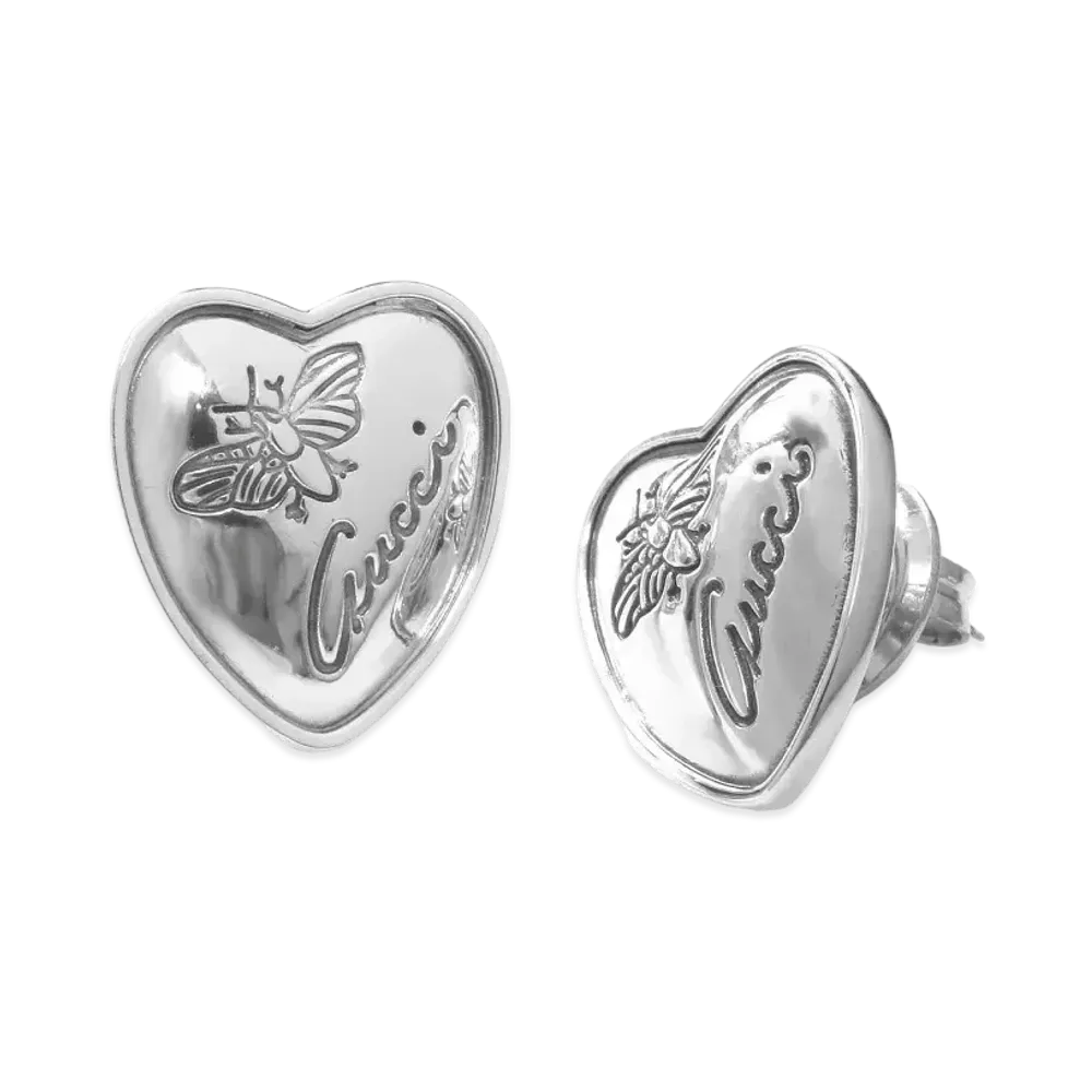 GUCCI Silver Flora Flower Heart shaped Earrings "Silver"