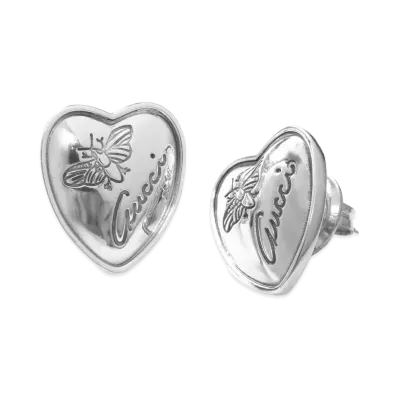 GUCCI Silver Flora Flower Heart shaped Earrings "Silver"