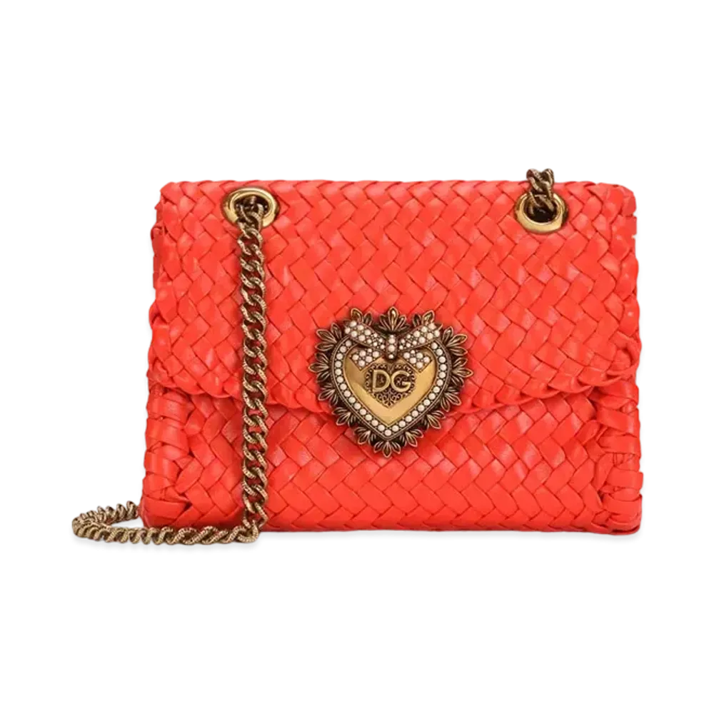 Dolce&Gabbana Devotion Shoulder Bag Small Woven Nappa "Orange"