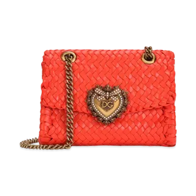 Dolce&Gabbana Devotion Shoulder Bag Small Woven Nappa "Orange"