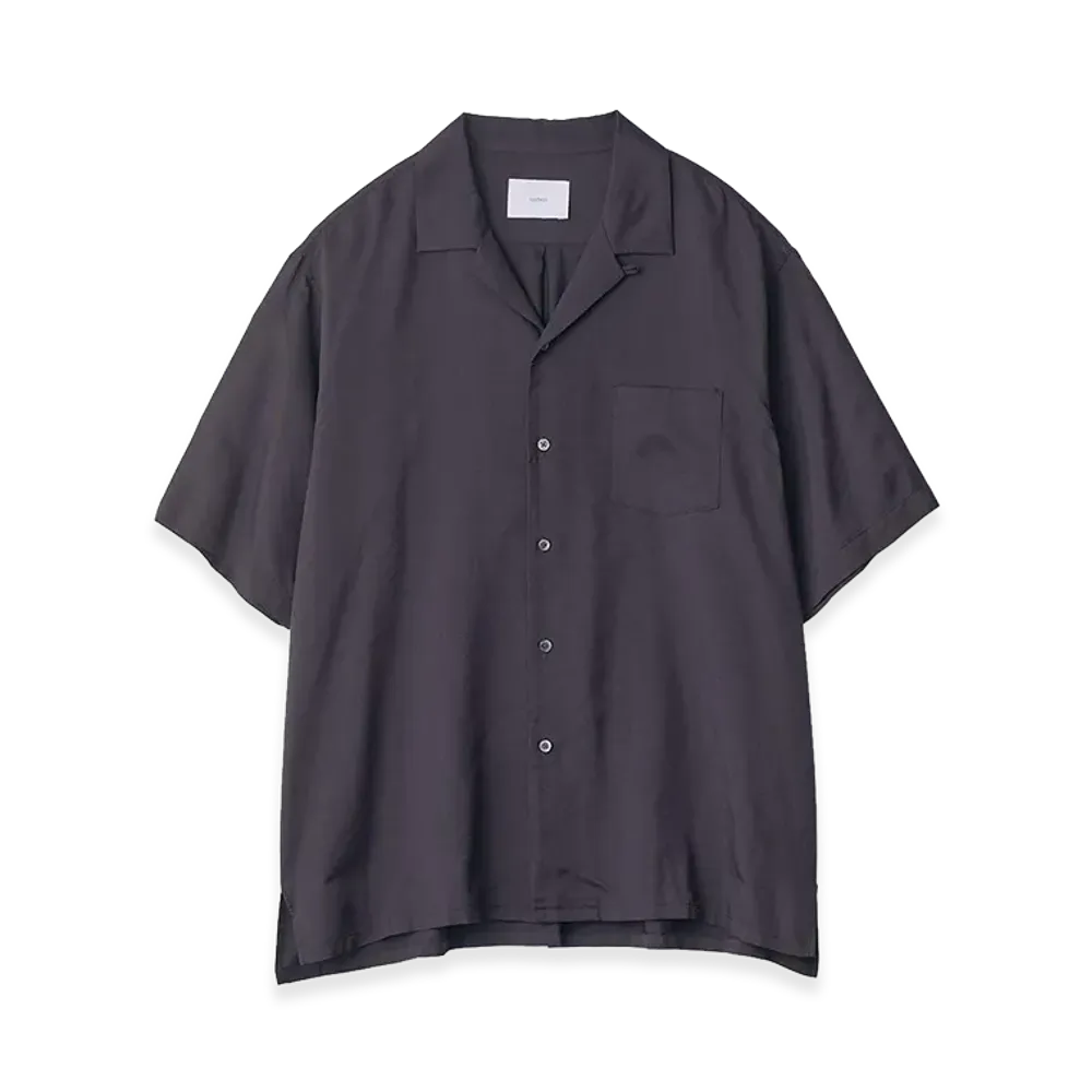 ssstein Silk Cupro Twill Open Collar Short Sleeve Shirt "Dark Navy"