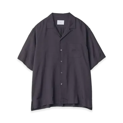 ssstein Silk Cupro Twill Open Collar Short Sleeve Shirt "Dark Navy"