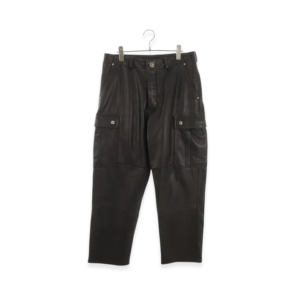 Chrome Hearts Cross Button Leather Cargo Pants Devil Dog Leather "Black"