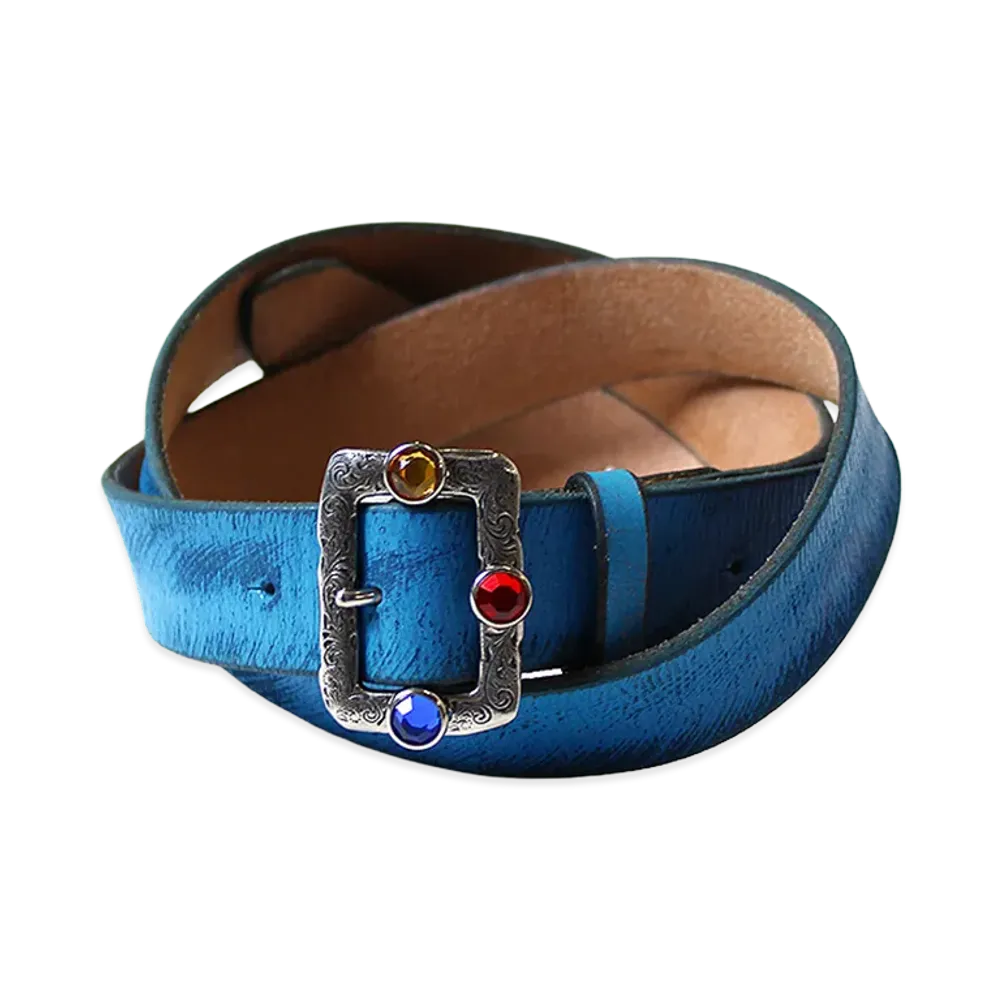 KAPITAL Oil Leather Studs Disco Buckle Belt "Blue"