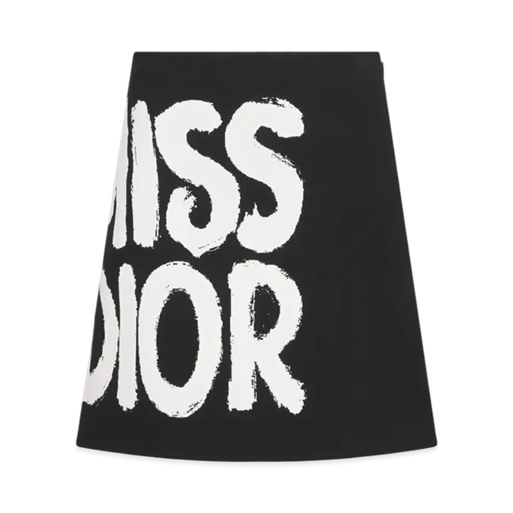 Dior Women's Technical Knit with Miss Dior Graffiti Motif Flared Mini Skirt "Black"