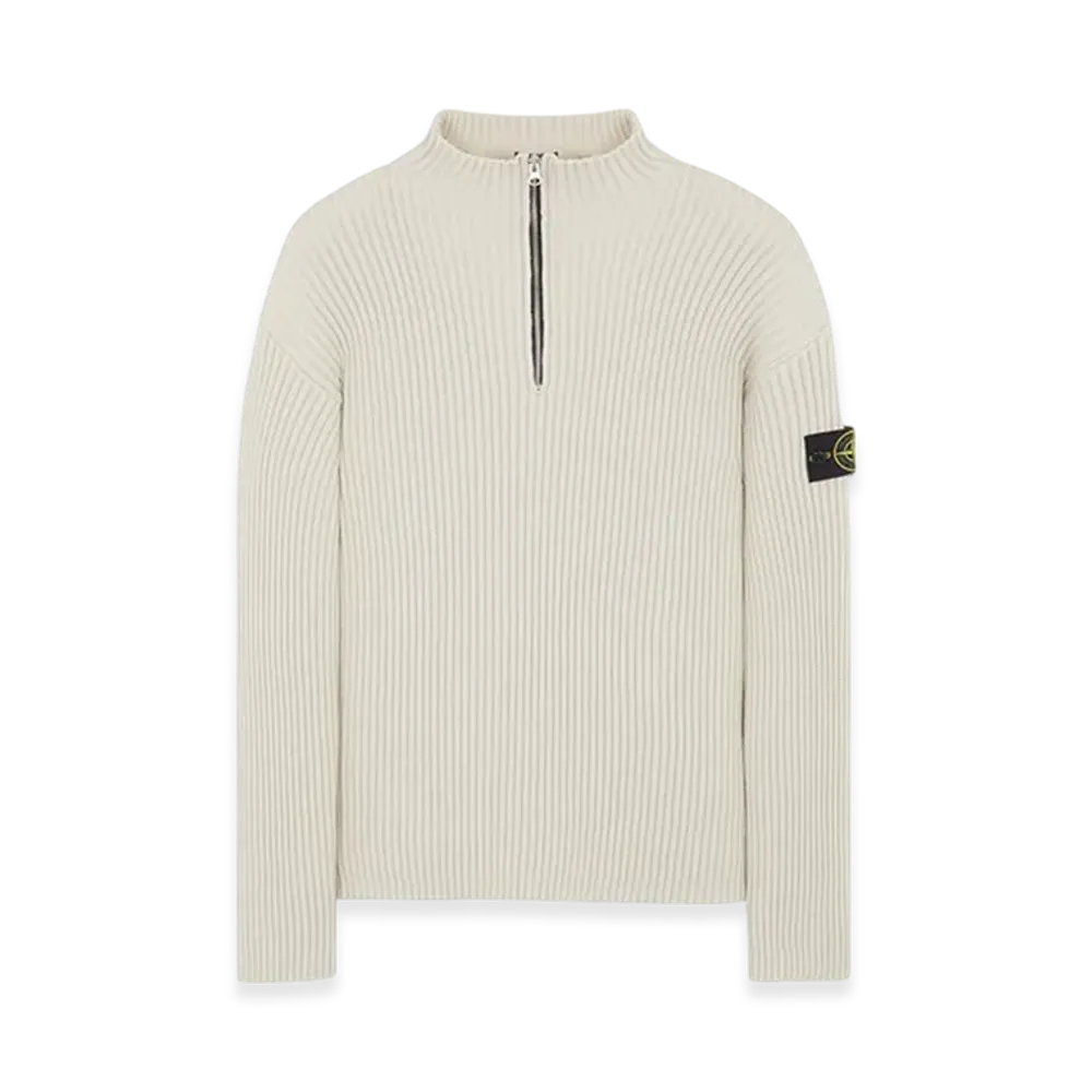 Stone Island 516C2 Full-Rib Wool Half Zip Up Knit - 23FW "Stucco"