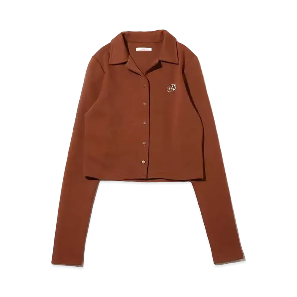 atmos pink Front Button Open Collar Tops "Brown"