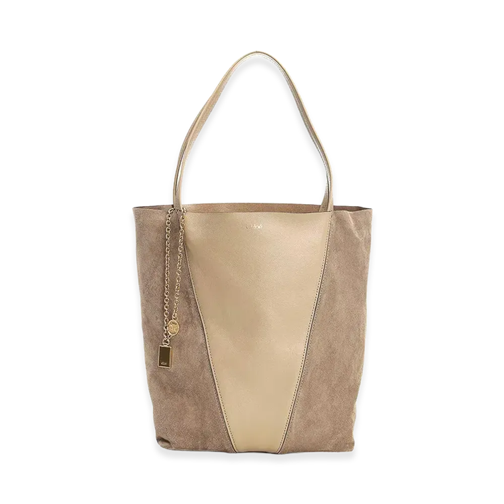 Chloe Women's Dove Leather And Suede Chloa Spin Shopping Bag "Beige"