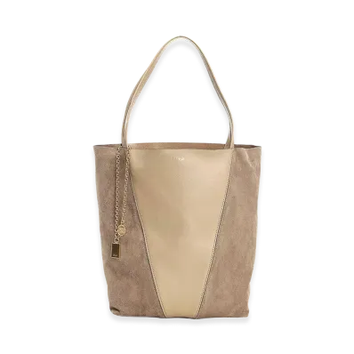 Chloe Women's Dove Leather And Suede Chloa Spin Shopping Bag "Beige"