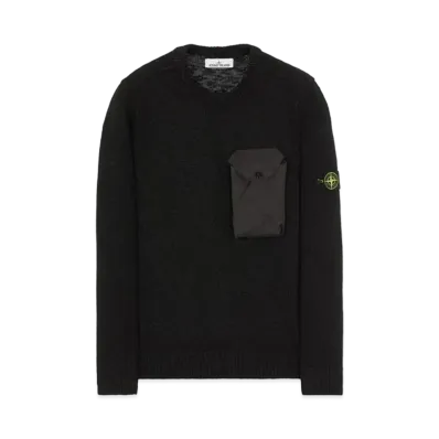Stone Island 532D3 COTTON WOOL MELANGE + FABRIC POCKET "Black"