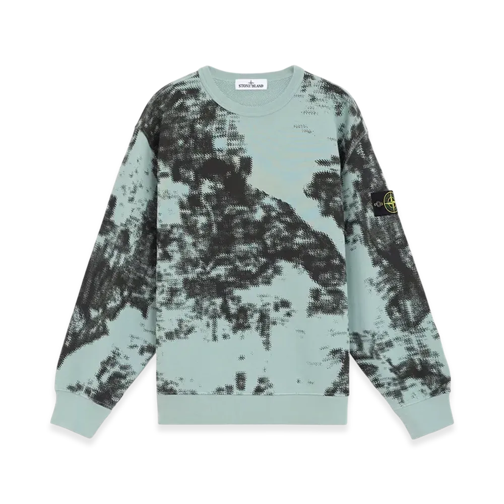 Stone Island 669E3 Camouflage Organic Cotton Diagonal Fleece Crewneck Sweatshirt with Ribbed Details - 24FW "Green Grey"