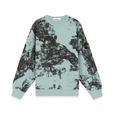 Stone Island 669E3 Camouflage Organic Cotton Diagonal Fleece Crewneck Sweatshirt with Ribbed Details - 24FW "Green Grey"