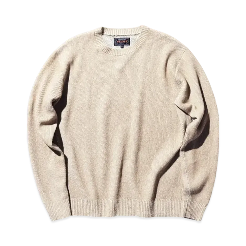 BEAMS Crew Rib 12G Cotton "Beige"