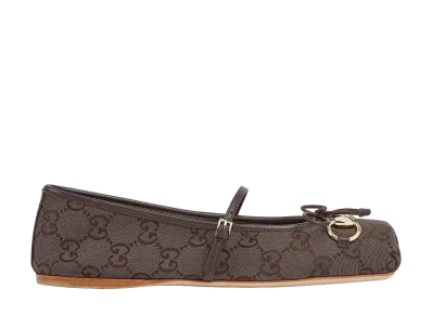 GUCCI Women's Horsebit Flat Ballet Shoe "Dark Brown"