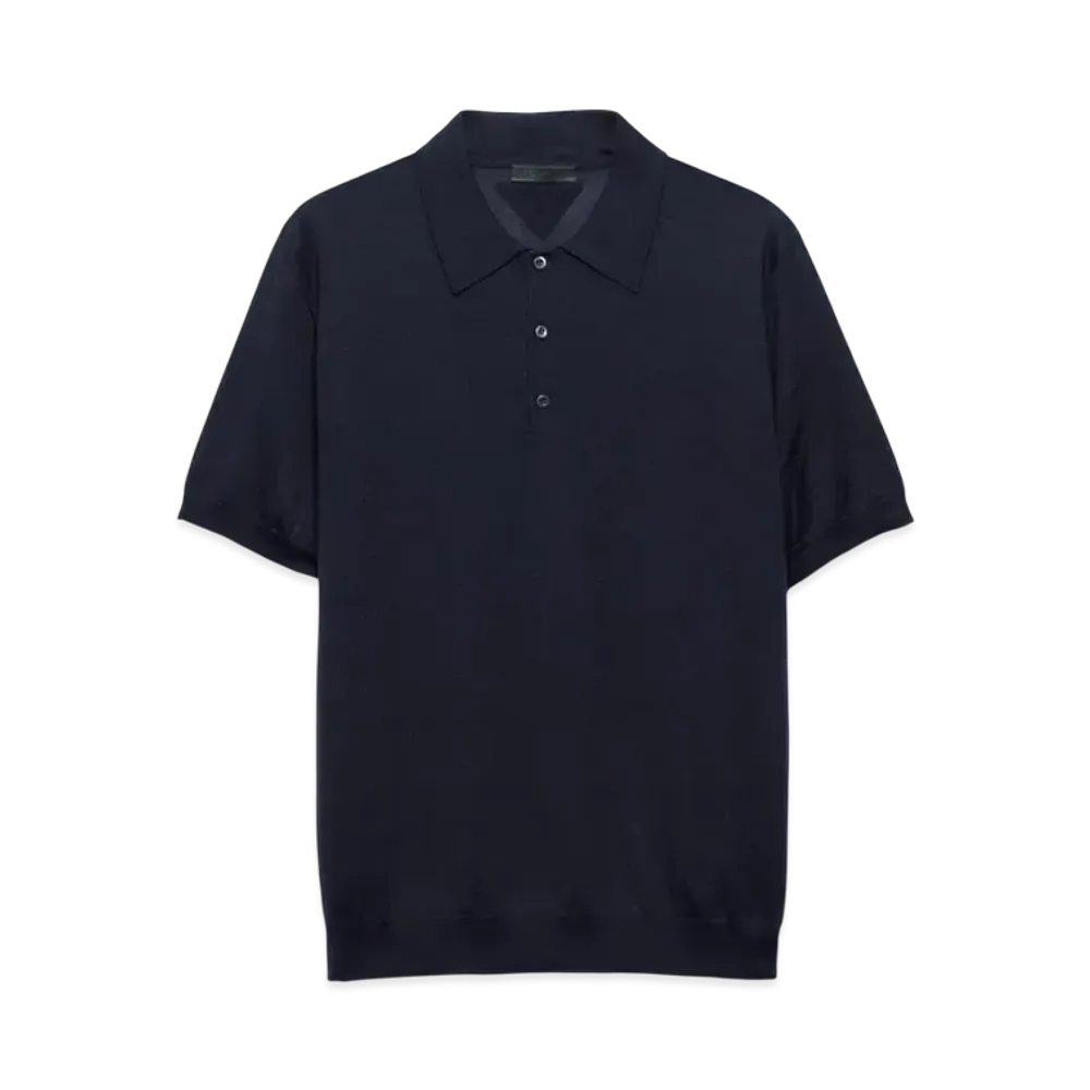 PRADA Men's Cashmere and Silk Polo Shirt "Navy"
