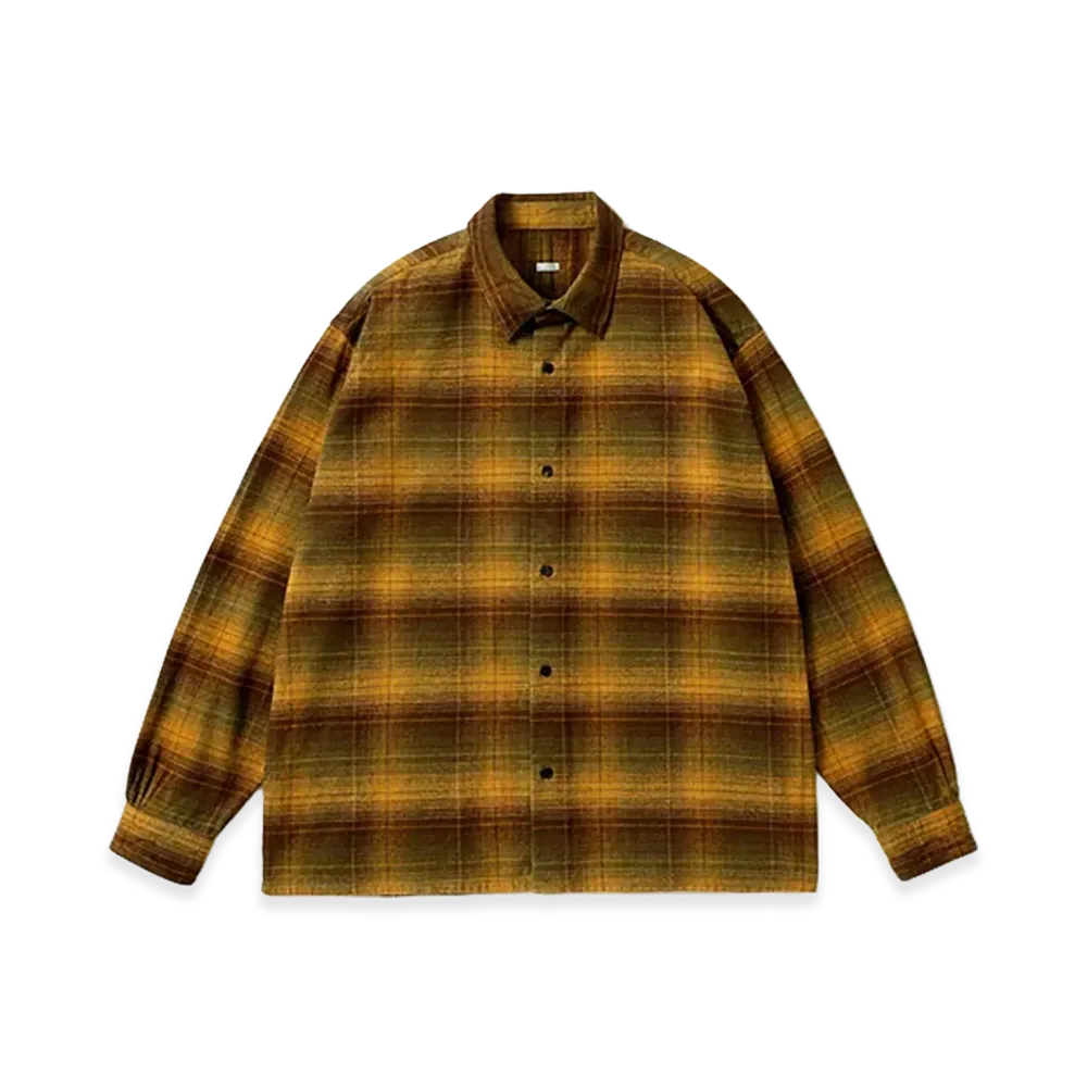 A.PRESSE Vintage Cotton Silk Nep Twill Check Shirts "Mustard"