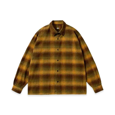 A.PRESSE Vintage Cotton Silk Nep Twill Check Shirts "Mustard"