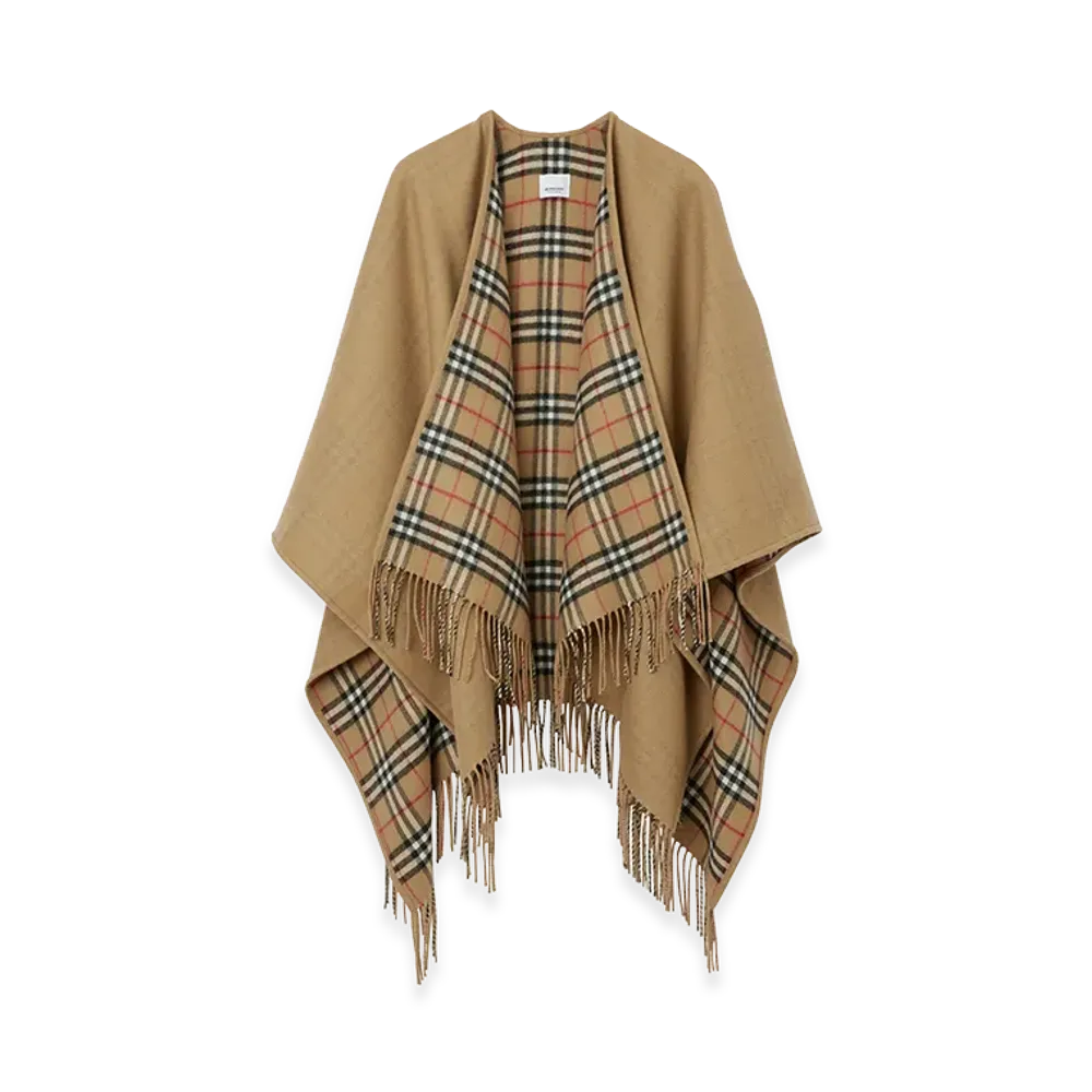 Burberry Women's Reversible Check Wool Cape "Beige"