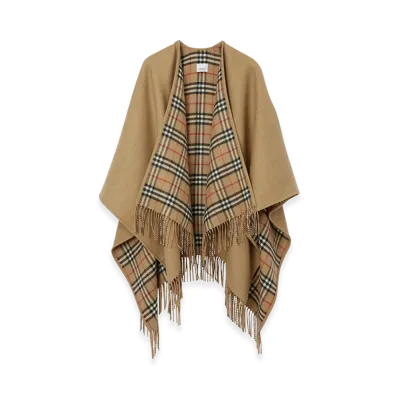 Burberry Women's Reversible Check Wool Cape "Beige"
