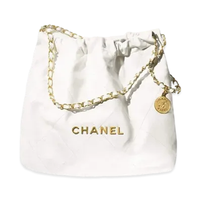 CHANEL 22 Hand Bag Shiny Calfskin "White/Gold"