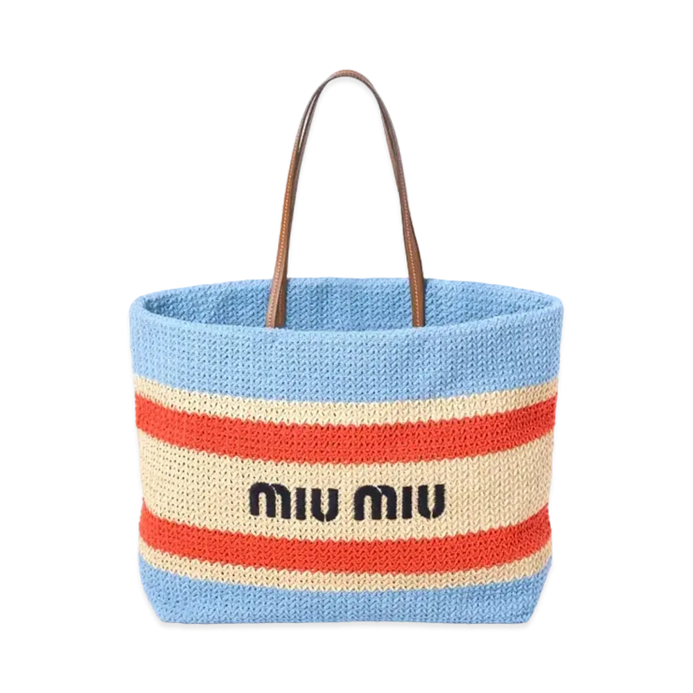 MIUMIU Woven Fabric Tote Bag "Beige/Blue"