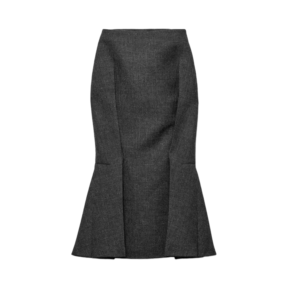 PRADA Women's Aged-Effect Textured Rush-Stitch Midi-Skirt "Dark Gray"