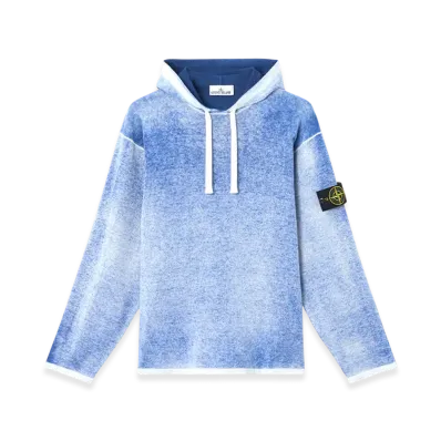 Stone Island 5100029 Raw Hand Light Organic Cotton Oversized Fit Hooded Jumper with Airbrushed Interior - 25SS "Marine Blue"