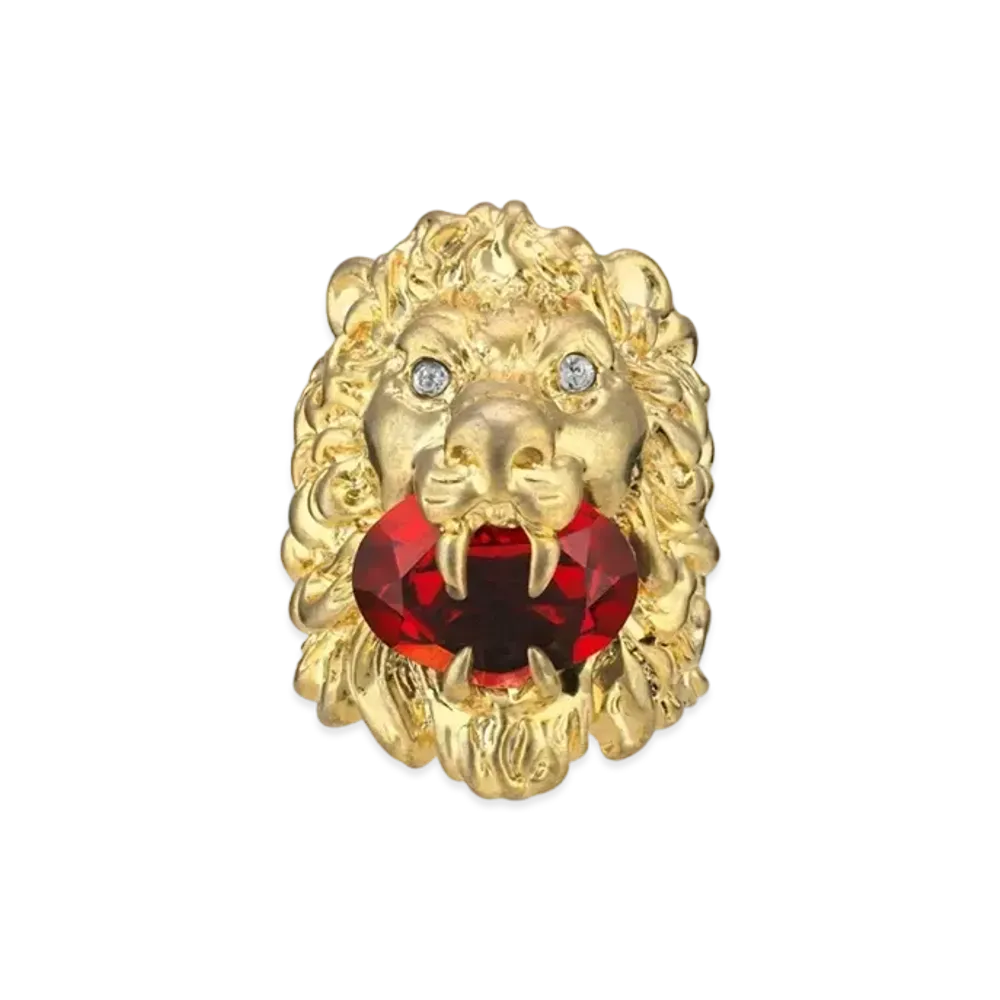 GUCCI Rhinestone Lion Head Ring "Gold"
