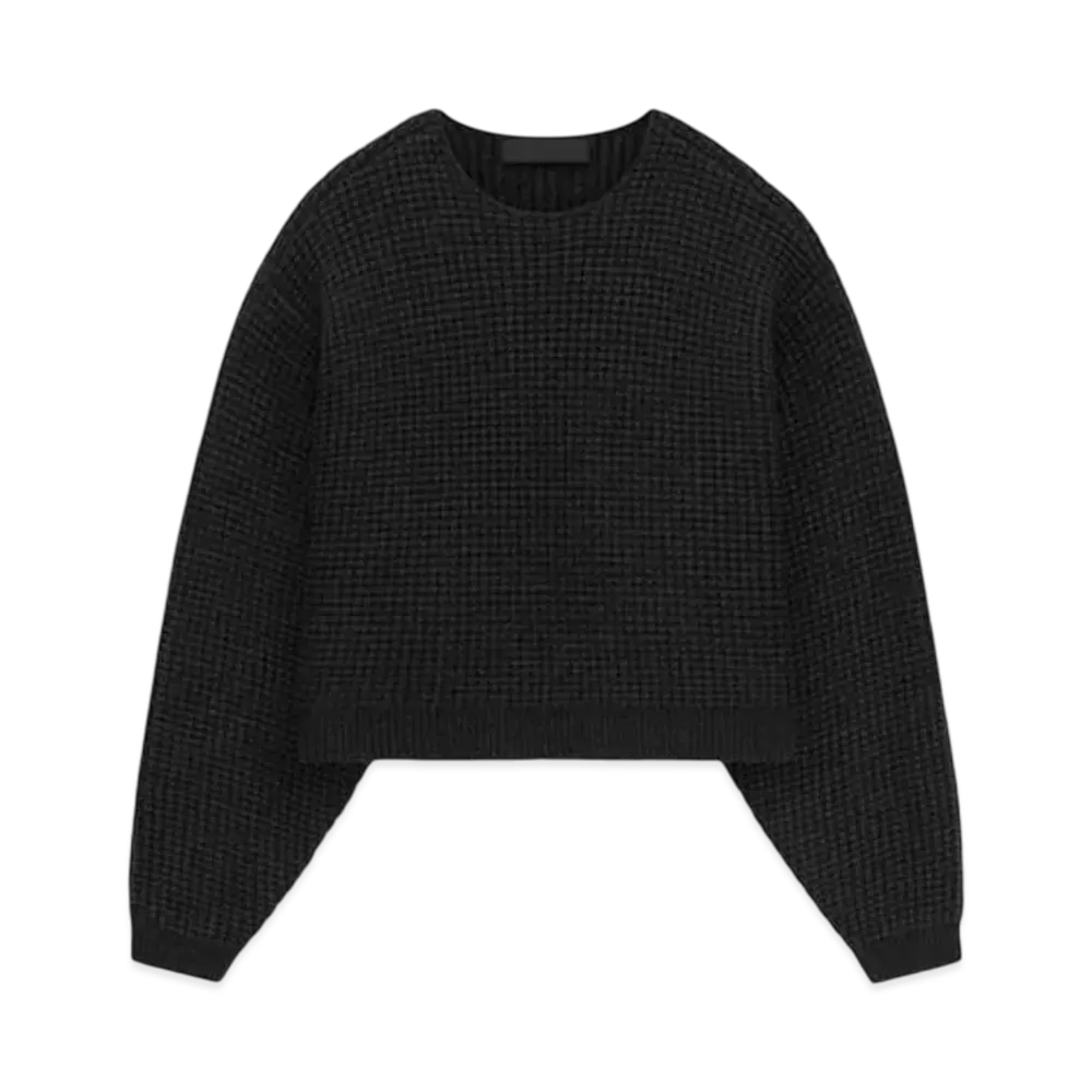 FEAR OF GOD Essentials Women's Heavy Waffle Cropped Crewneck "Black"
