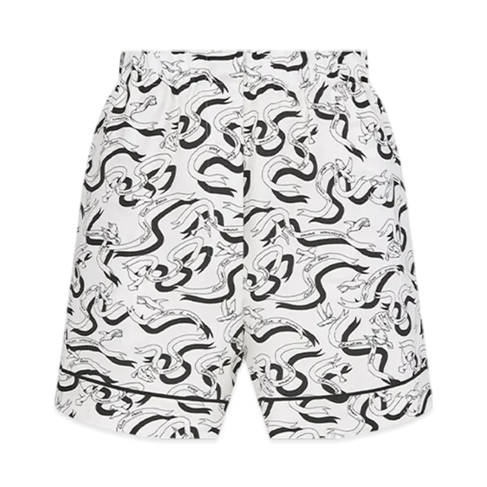 Dior Women's Shorts Silk Twill Colombe E Cartigli Motif "White/White/Black"