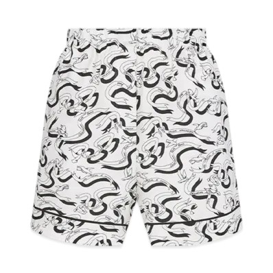 Dior Women's Shorts Silk Twill Colombe E Cartigli Motif "White/White/Black"