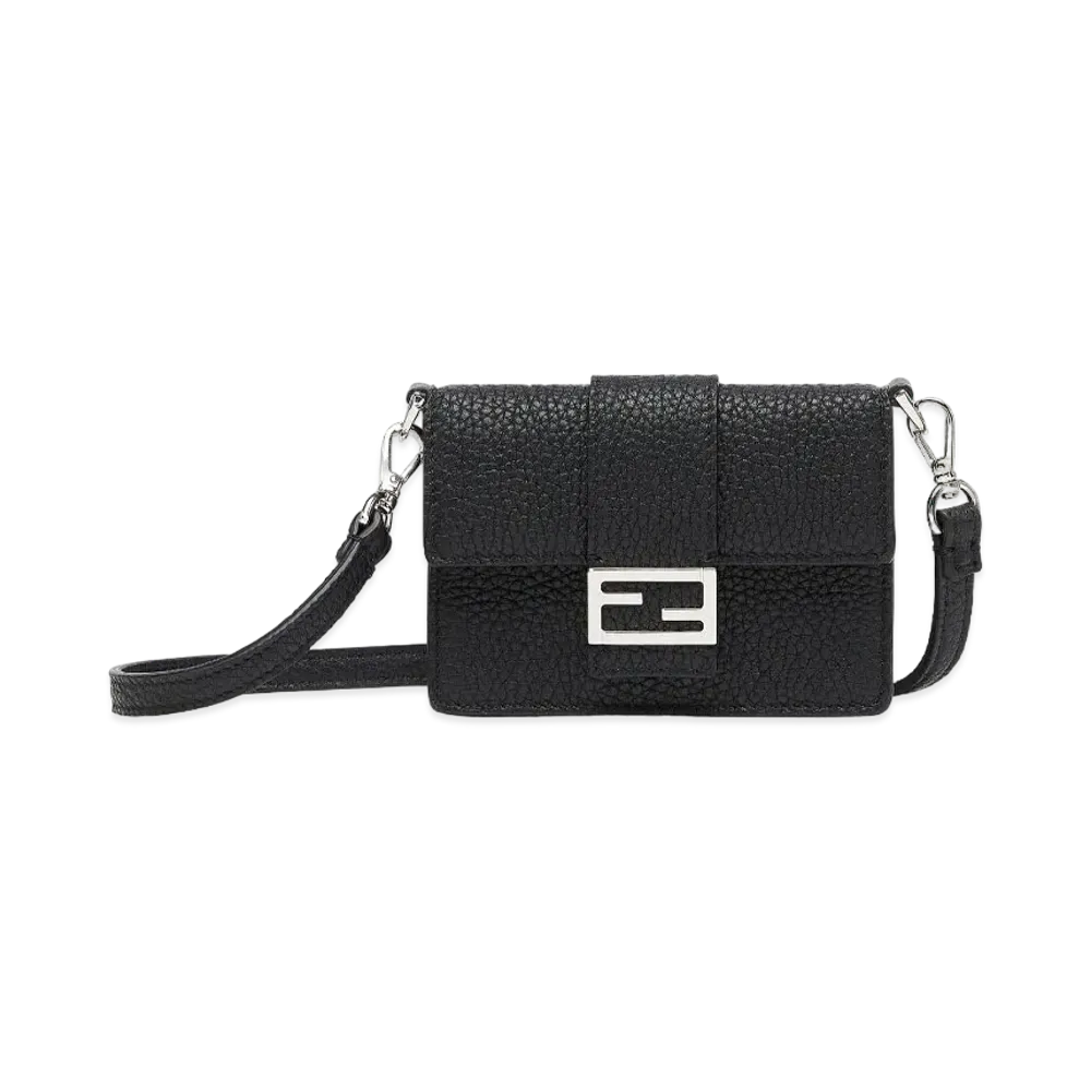 FENDI Micro Flat Baguette Leather Bag "Black"