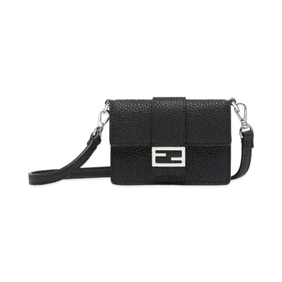 FENDI Micro Flat Baguette Leather Bag "Black"