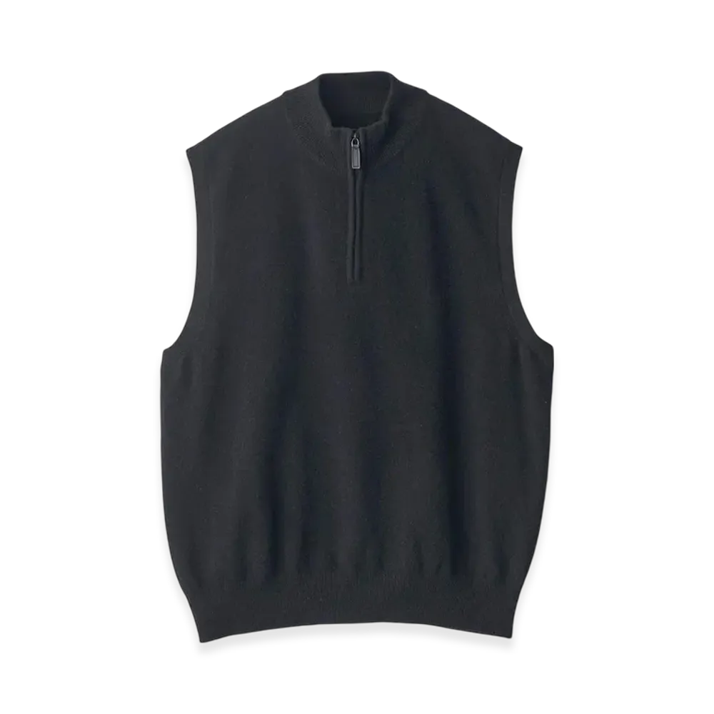ssstein Extra Fine Wool Knit Half Zip Vest "Black"