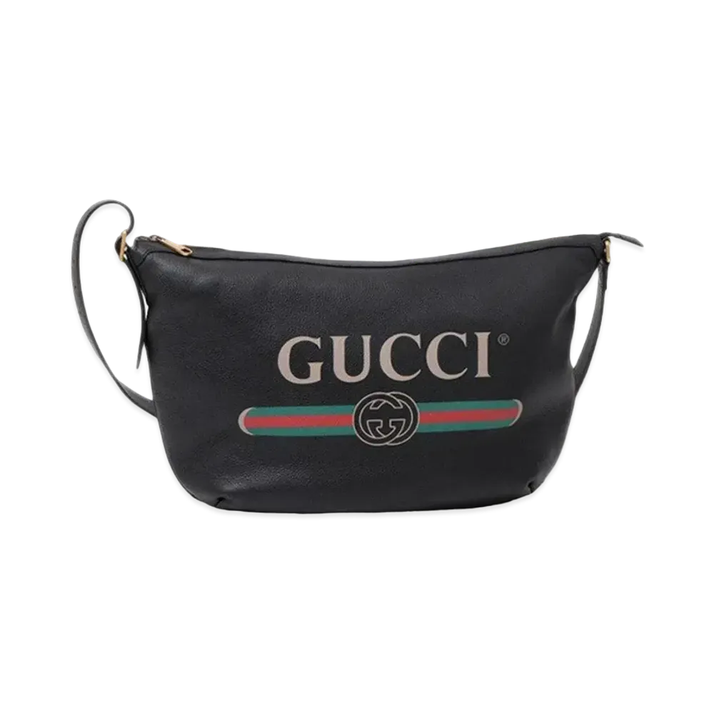 GUCCI Vintage Logo Print Half Moon Shoulder Bag "Black"