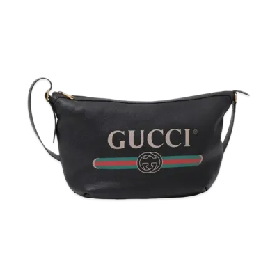GUCCI Vintage Logo Print Half Moon Shoulder Bag "Black"