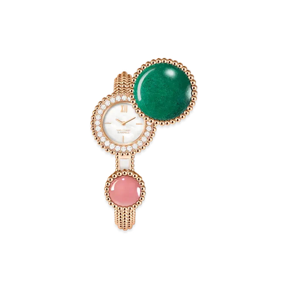 Van Cleef & Arpels Perlee Toi & Moi secret watch medium model "18K Rose gold/Quartz/Jasper/Diamond/Mother-of-pearl"