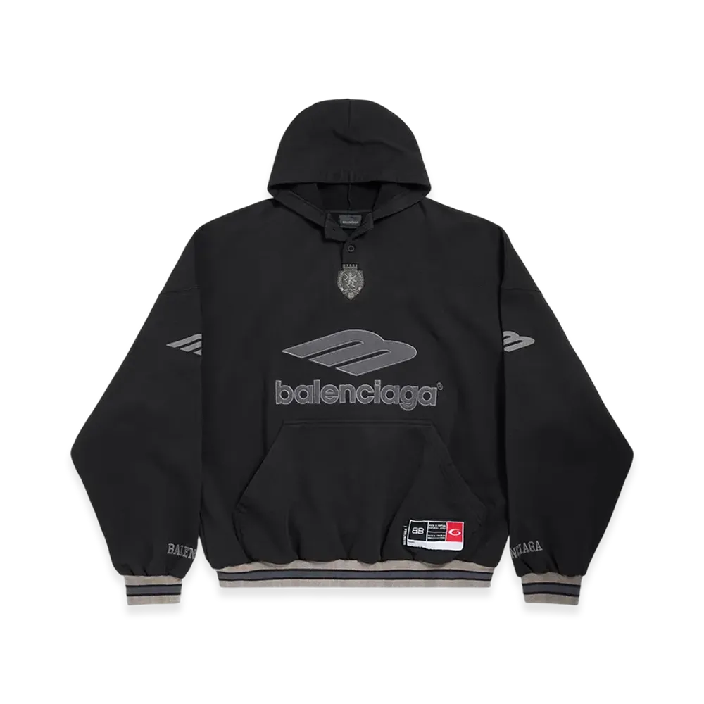 BALENCIAGA 3B Football Polo Hoodie "Black/Charcoal"