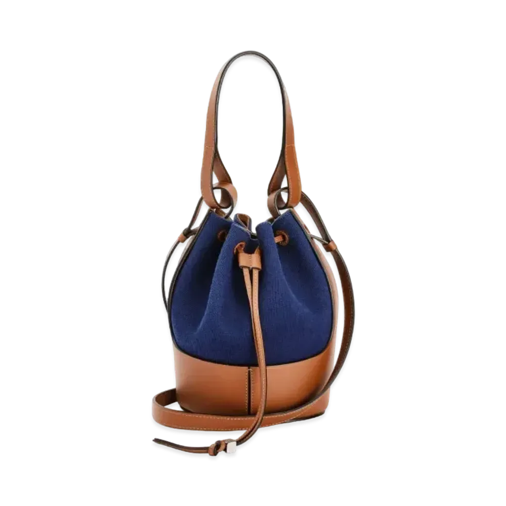 LOEWE Small Balloon Bag In Canvas And Calfskin "Navy Blue / Tan"