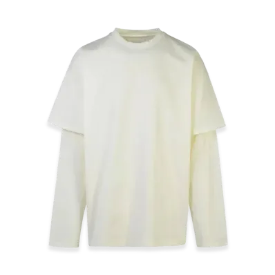 Jil Sander Crew-Neck T-Shirt Long-Sleeved Cotton Double Layer With Seasonal Logo Print On Back "White"