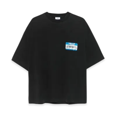 VETEMENTS My Name Sticker Cropped Boxy T-Shirt "Black"