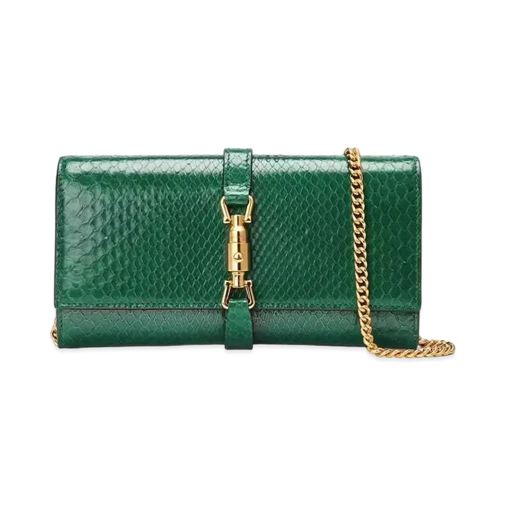 GUCCI Jackie 1961 Python Chain Wallet "Emerald Green"